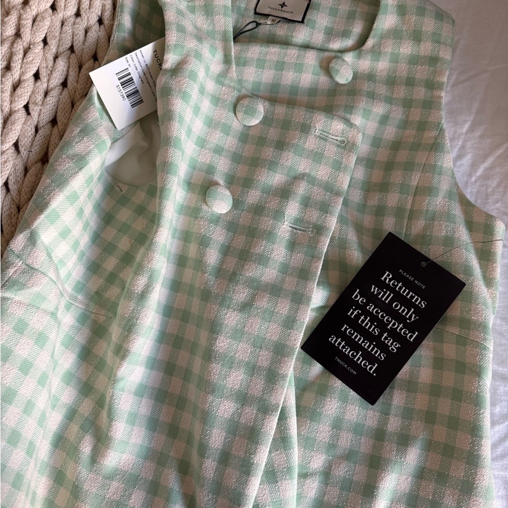 Tuckernuck Green and White gingham Sleeveless Boucle Top